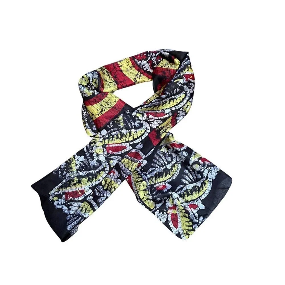 Vintage Colorful 100% Silk Batik Print Rectangular Scarf